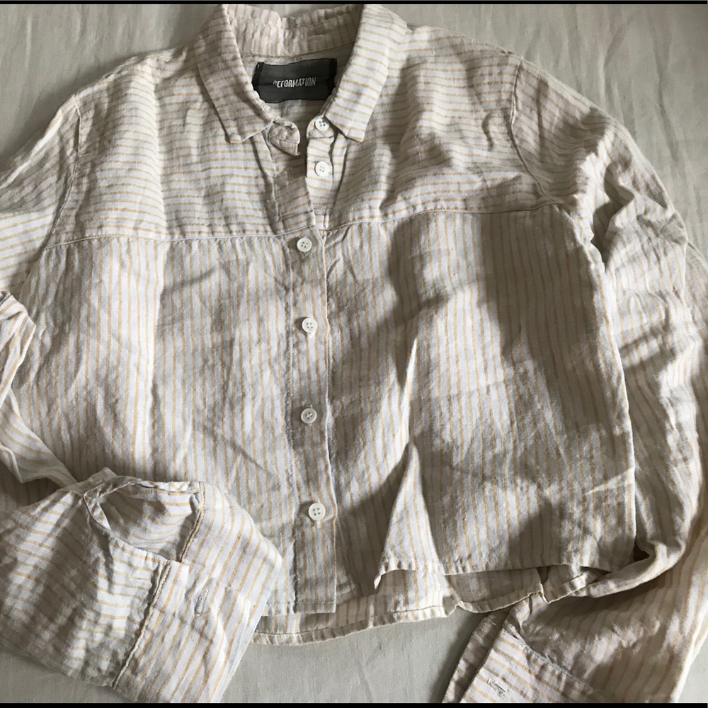 Reformation Faded Yellow-White Pinstriped Crop